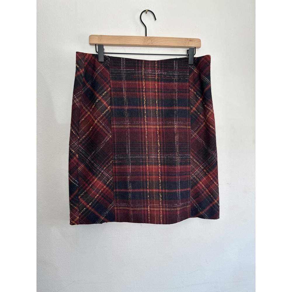 J. Jill Womens Plaid Wool Blend Mini Skirt Burgundy Dark Academia Grunge Punk
